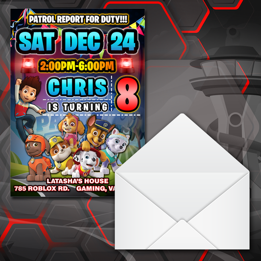 Personalized Glossy Paw Patrol Birthday Boy Invitations with envelopes ( 5 in. x 7 in.) - Wilson Design Group