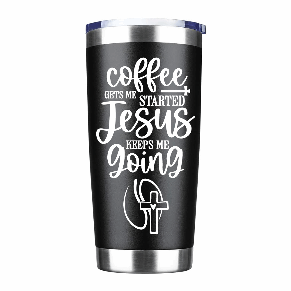 Jesus keeps me going coffee tumbler, religious coffee thermos - Wilson Design Group