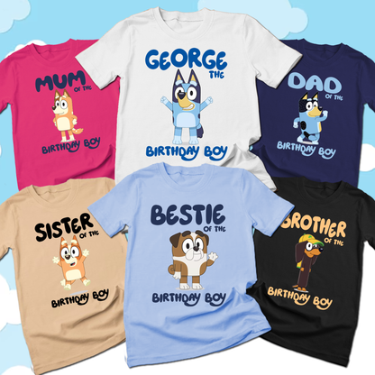 Custom Bluey Family Birthday Shirts | Personalized Family Birthday Boy Girl T-Shirt | Pick Your Bluey Character Shirt