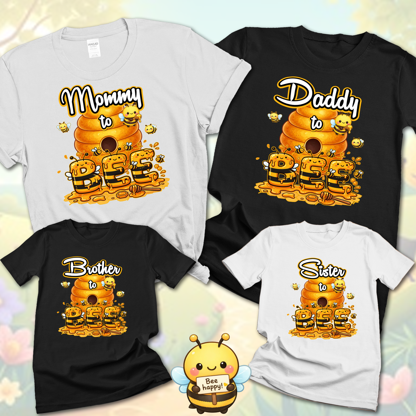 Honey Bee Family Matching Shirts - Mommy to Bee, Daddy to Bee, Baby Shower Family Shirts - Honeybee Theme Gender Reveal Tshirt Set, Sister Brother Tee
