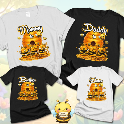 Honey Bee Family Matching Shirts - Mommy to Bee, Daddy to Bee, Baby Shower Family Shirts - Honeybee Theme Gender Reveal Tshirt Set, Sister Brother Tee