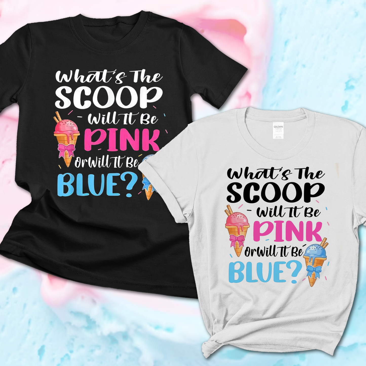 Ice Cream Family Matching Shirts - What's The Scoop Baby Shower Shirts - Icecream Theme Gender Reveal Tshirt Set, Mommy Daddy Sibling Kids Tee