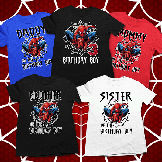 Personalized Spiderman Birthday Shirt - Custom Name and Any Age Superhero Birthday Boy Tee - Spiderman Family Matching Shirts - Spidey Theme Party Outfits