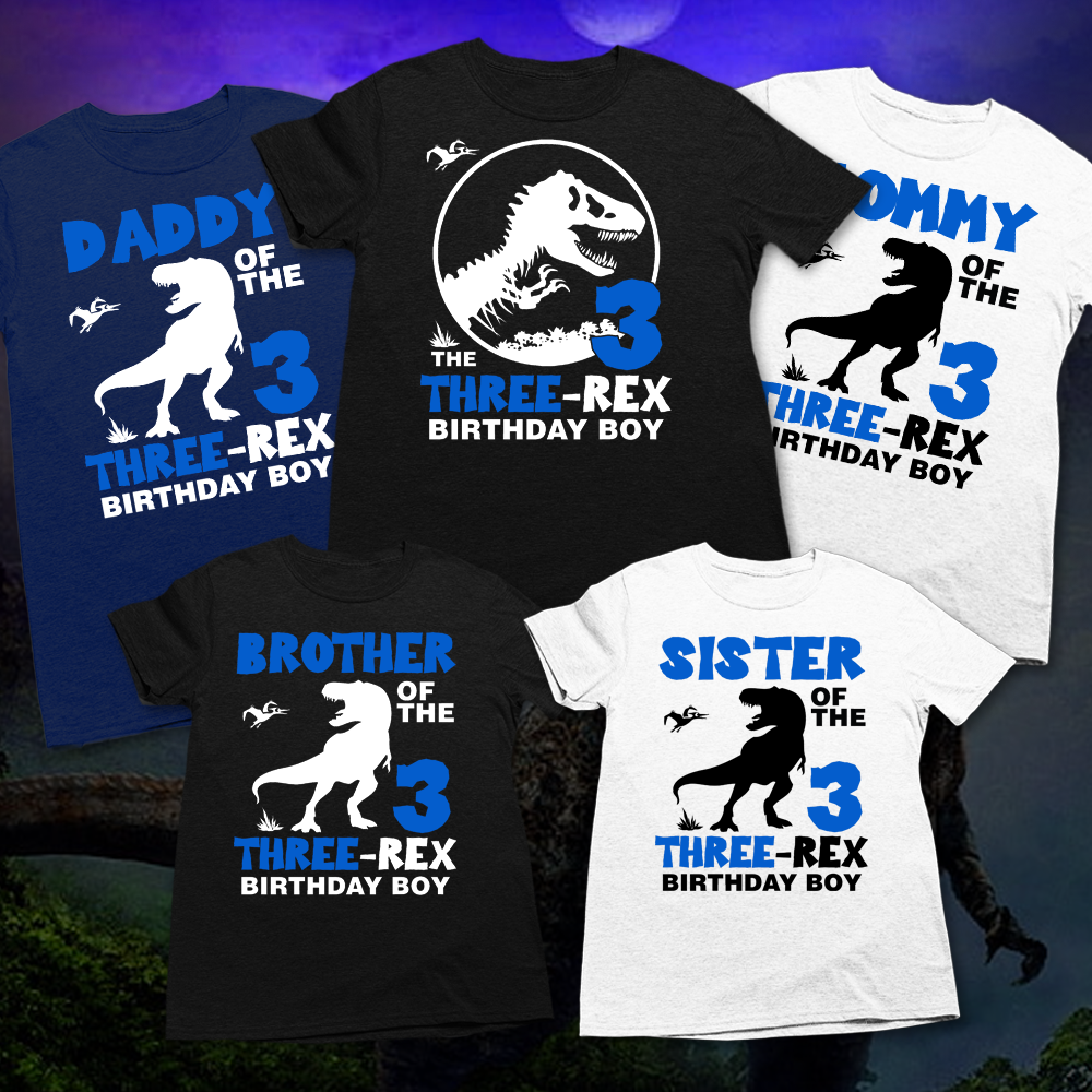 Three-rex birthday boy shirt, dinosaur birthday shirts for family - Wilson Design Group