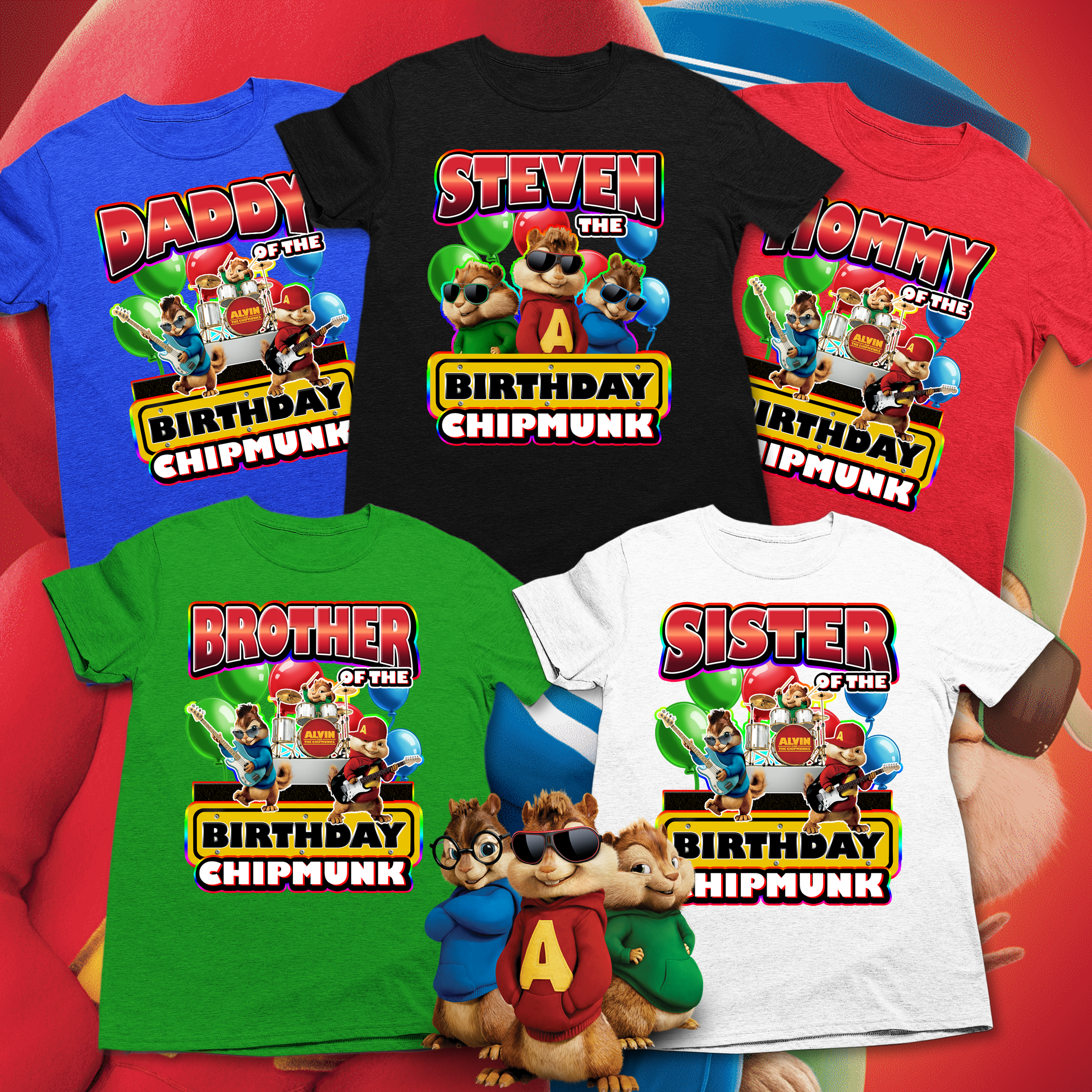 Alvin and the Chipmunks Birthday Boy Family Party Shirts, Alvin and the chipmunk's birthday shirts - Wilson Design Group