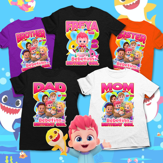 Bebefinn Birthday Girl Family Party Shirts, Baby Shark birthday girl shirt