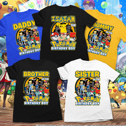 Personalized Pokemon Birthday Boy Shirt - Custom Name and Any Age Superhero Monster Tee - Matching Pokemon Family Birthday Shirts - Gotta Catch 'Em All Party Outfits
