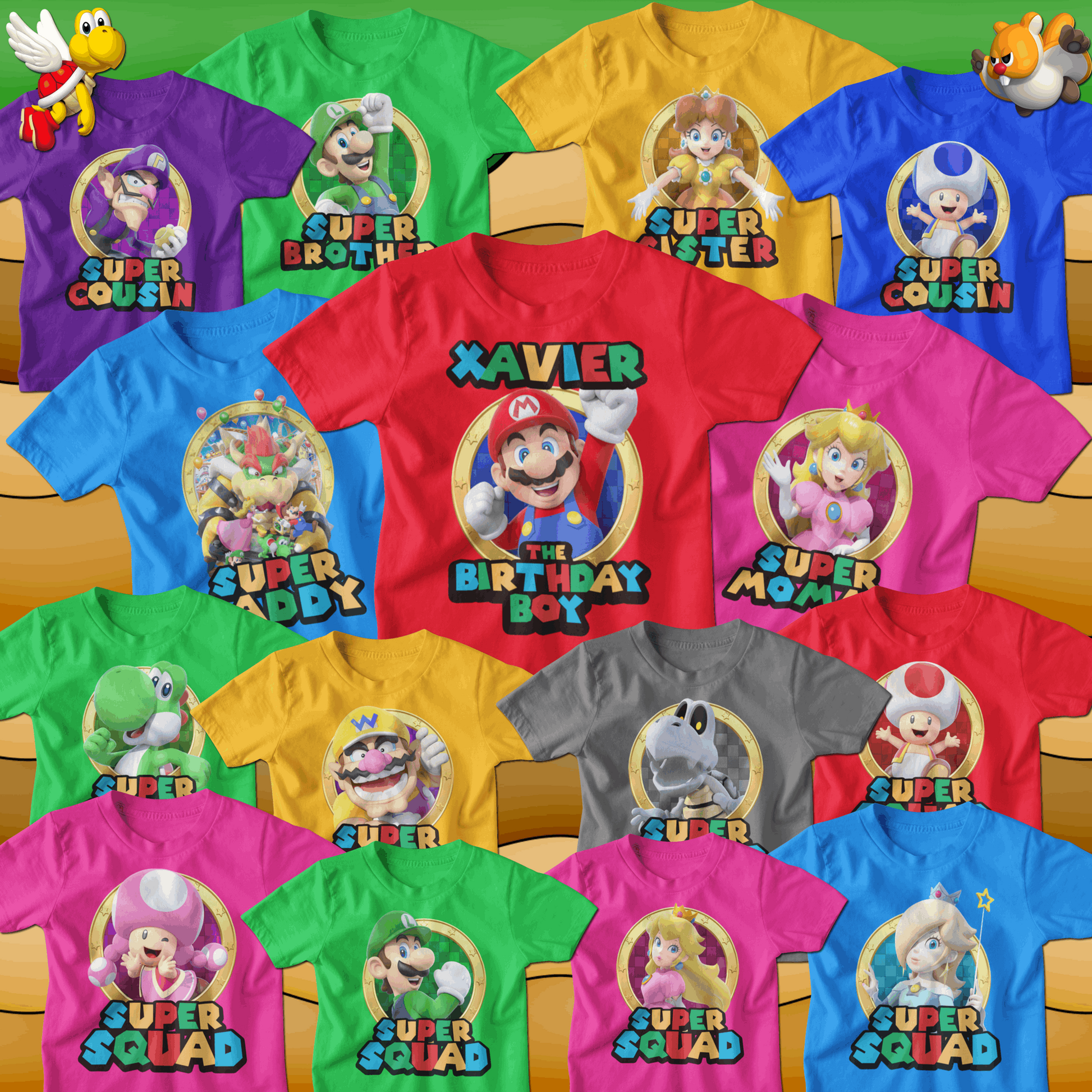 Super Mario Characters Birthday Boy/Girl Shirt, Super Mario birthday shirts for family