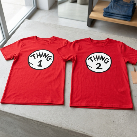 Thing 1 and Thing 2 Matching Red Graphic T-Shirts | Dr. Seuss Inspired Couple & Best Friend Tees