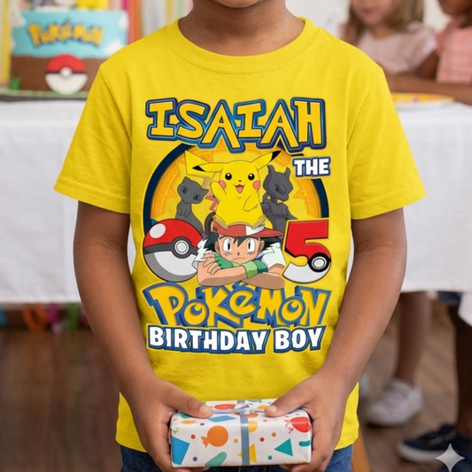 Personalized Pokemon Birthday Boy Shirt - Custom Name and Any Age Superhero Monster Tee - Matching Pokemon Family Birthday Shirts - Gotta Catch 'Em All Party Outfits