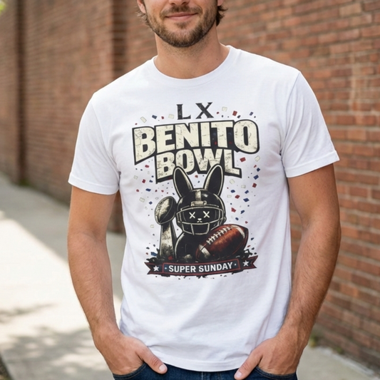 Benito Bowl LX Super Sunday 2026 T-Shirt - Bad Bunny Inspired Football Fan Graphic Tee - Premium Black Streetwear Shirt