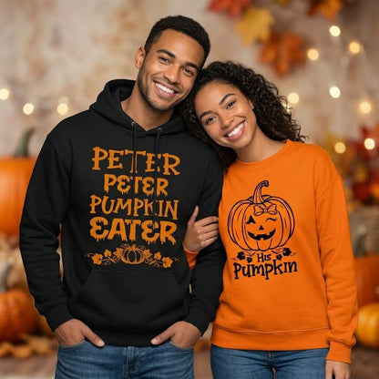 Peter Peter Pumpkin Eater Matching Couples Halloween Shirt, Funny Spooky Couple Sweatshirts, Fall Season Matching Couple Hoodies