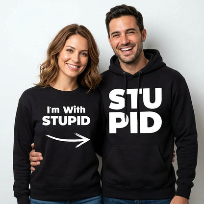 I'm With Stupid Shirt - Matching Couples T-Shirts - Hilarious His & Hers Graphic Tees - Funny Anniversary and Date Night T-Shirts