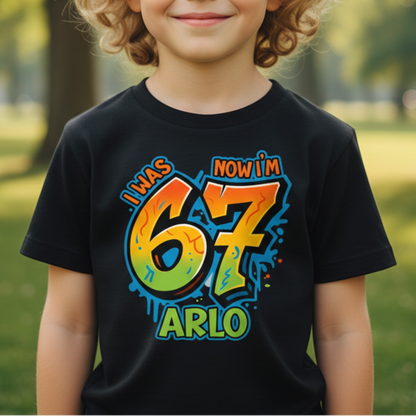 Personalized 7th Birthday Boy Shirt | I Was 6 Now I Am 7 | Custom Graffiti Name Tee | Cool 7 Year Old Birthday Outfit | Streetwear Bday Gift