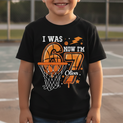 Basketball 7th Birthday Boy Shirt | I Was 6 Now I Am 7 | Personalized Basketball Name Tee | 7th Birthday Outfit | 7 Year Old Bday Gift