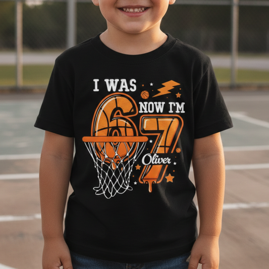 Basketball 7th Birthday Boy Shirt | I Was 6 Now I Am 7 | Personalized Basketball Name Tee | 7th Birthday Outfit | 7 Year Old Bday Gift