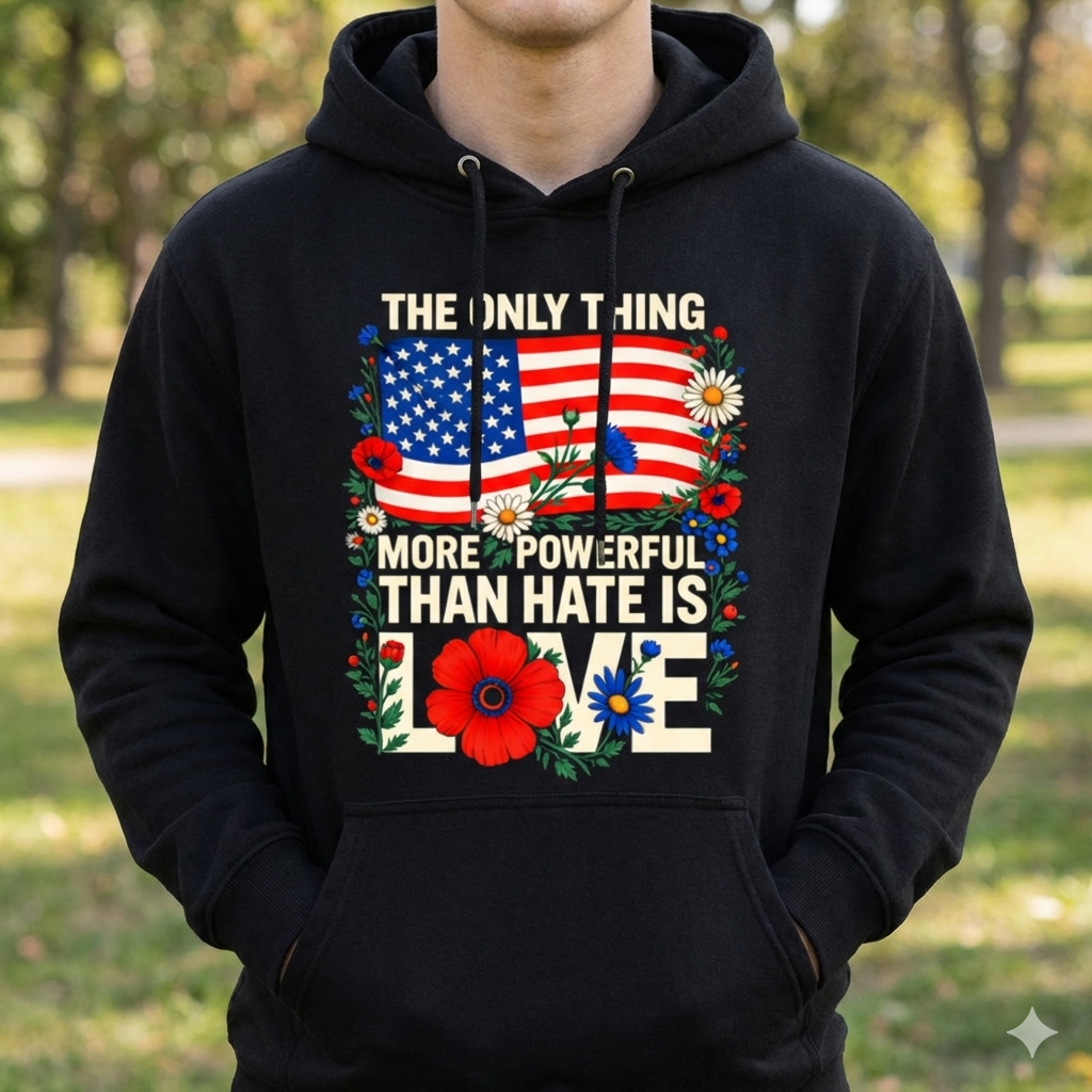 The Only Thing More Powerful Than Hate Is Love T-Shirt - Inspirational Quote Graphic Tee - Unisex Positive Message Shirt - Social Justice Activism Gift