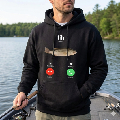 Fish Calling Funny Fishing T-Shirt - Angler Phone Call Screen Graphic Tee - Men's Fishing Gift - Remind Me Message Decline Accept Shirt