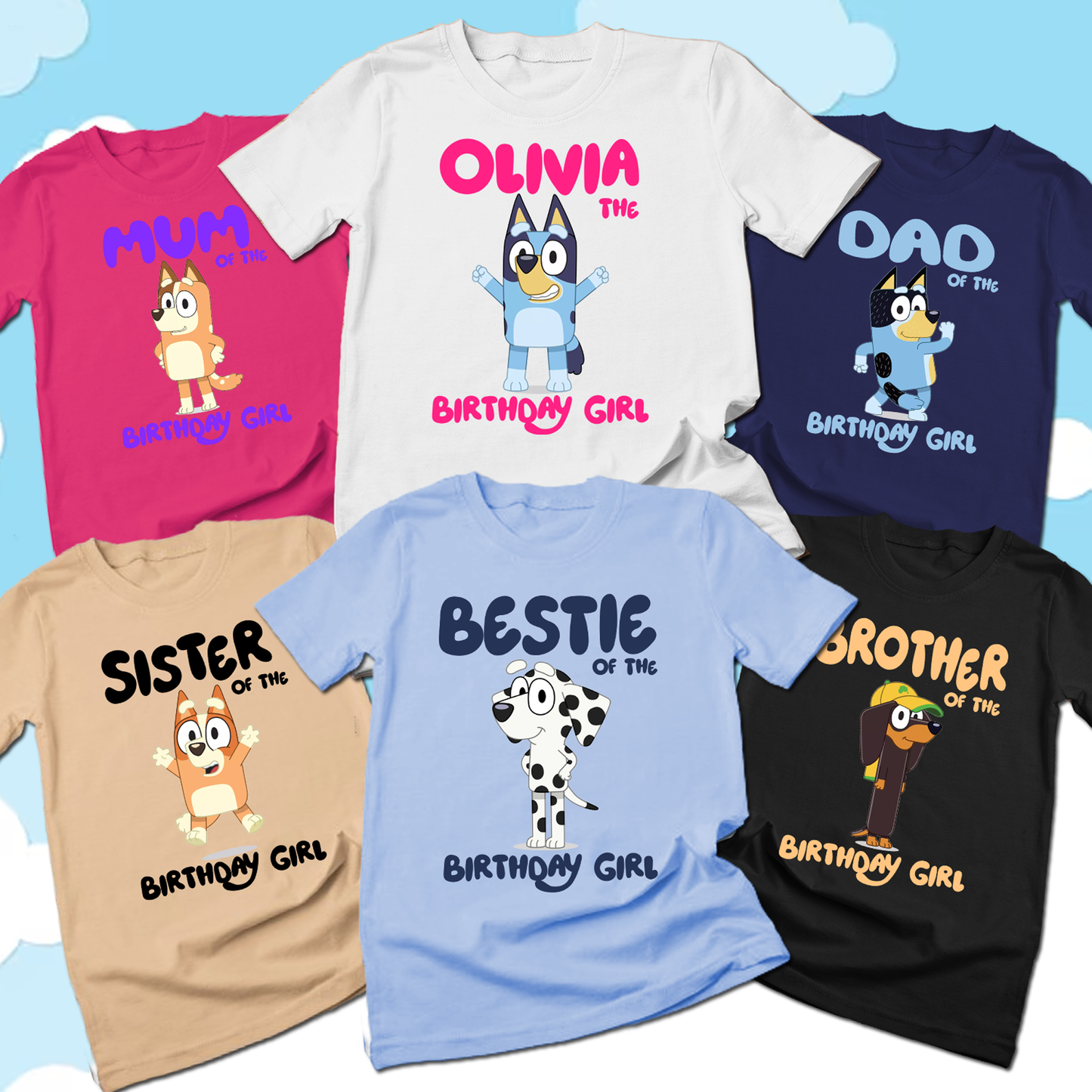 Custom Bluey Family Birthday Shirts | Personalized Family Birthday Boy Girl T-Shirt | Pick Your Bluey Character Shirt