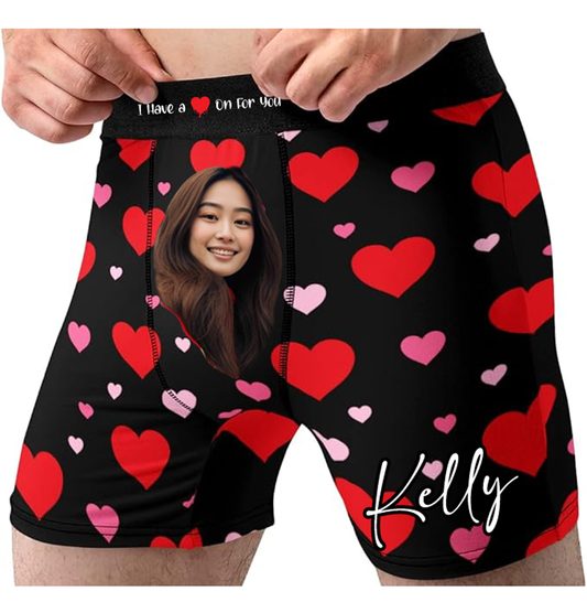 I Have a Heart On Men's Personalized Name and Face Valentine's Day Boxer Briefs, valentines gifts for men, - Wilson Design Group