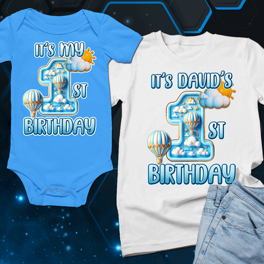 Clouds and Balloon Theme 1st Birthday Shirt, Boy 1st Birthday matching family shirts - Wilson Design Group