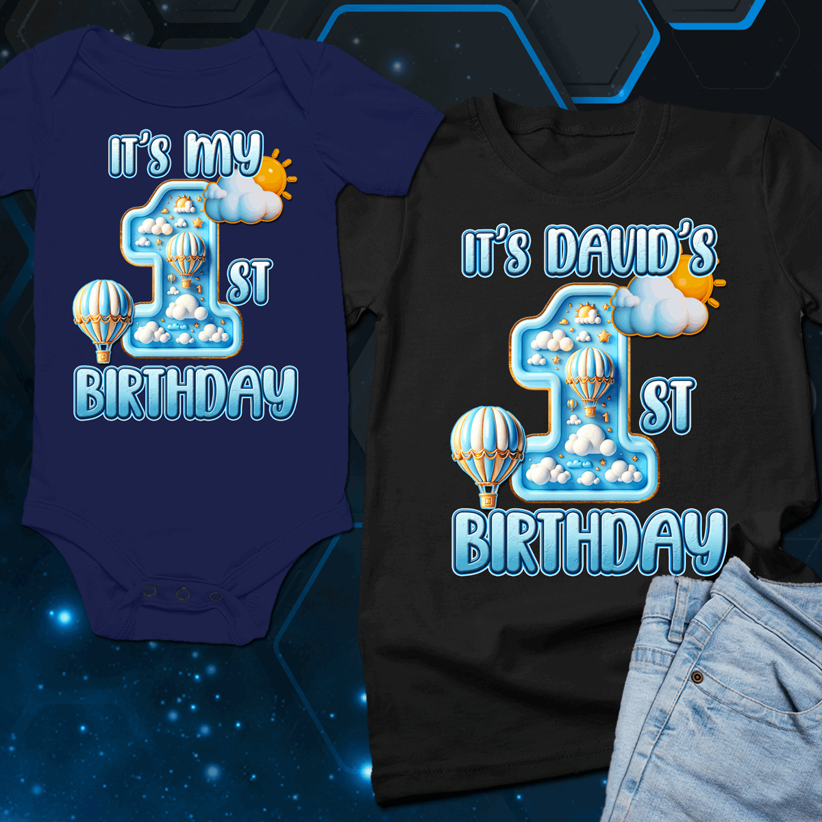 Clouds and Balloon Theme 1st Birthday Shirt, Boy 1st Birthday matching family shirts - Wilson Design Group