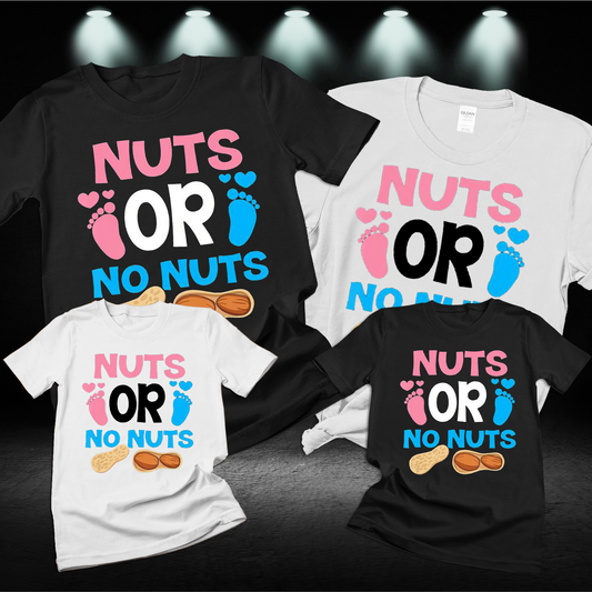 Funny Nutz or No Nutz Gender Reveal Family Shirts, Team Nutz Team No Nutz Matching T-Shirts, Theme Baby Announcement Tees