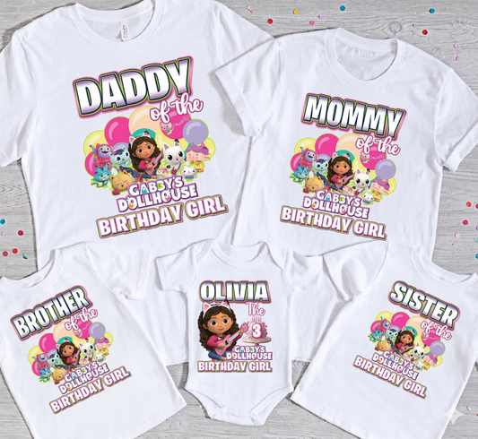 Custom Gabby’s Dollhouse Birthday Shirt, Personalized Dollhouse Birthday Girl Tee, Matching Family Birthday Crew Shirts, A-meow-zing Party Tees