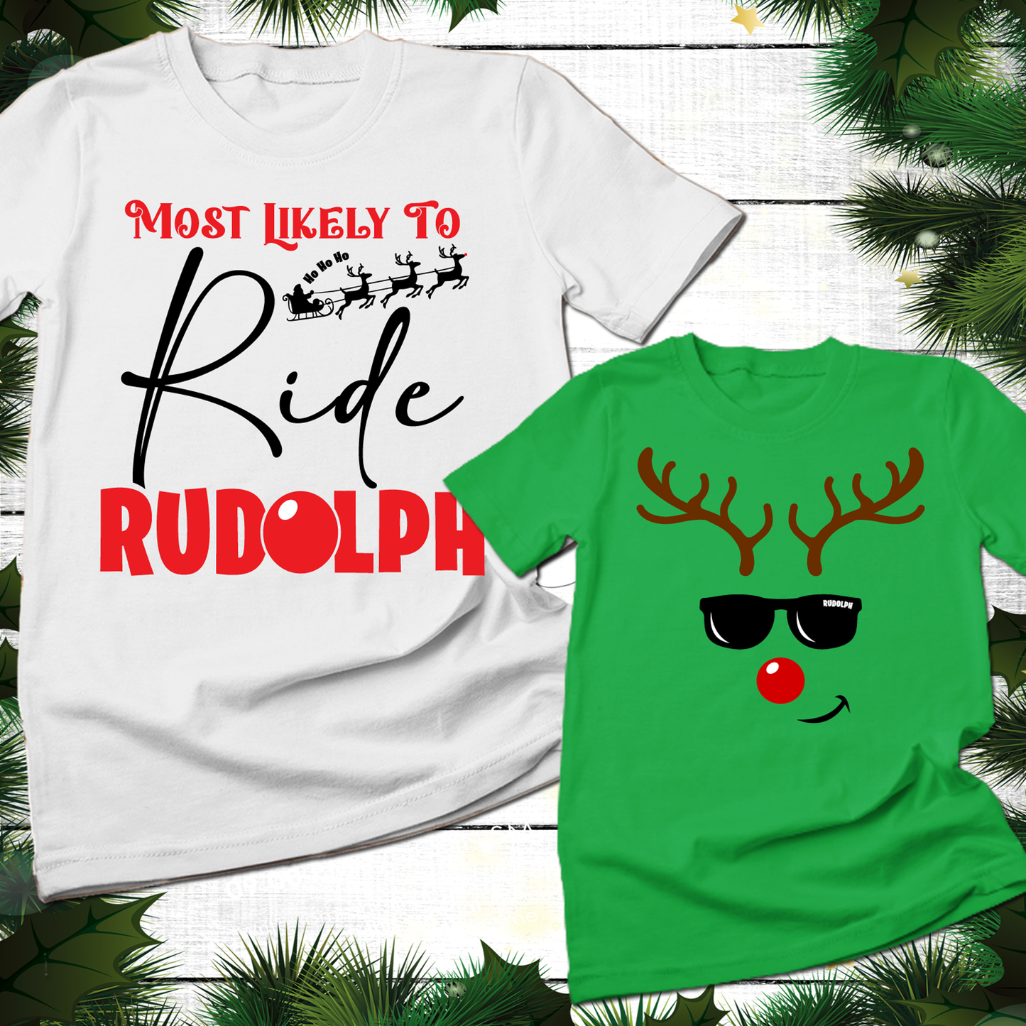 Rudolph Matching Couple Christmas Shirts - Red Nose Reindeer Holiday Tees for Him & Her