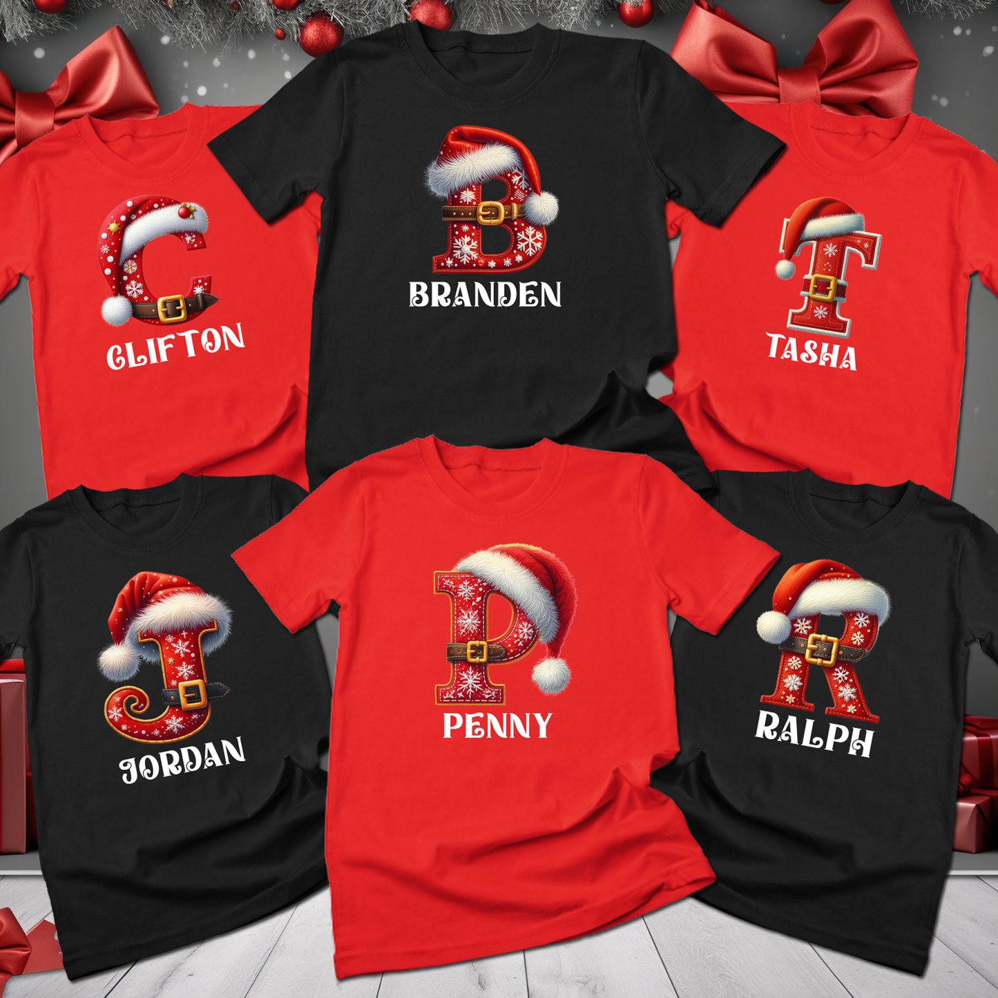 Santa Hat Family Matching Christmas Shirts (Personalized Options Available)
