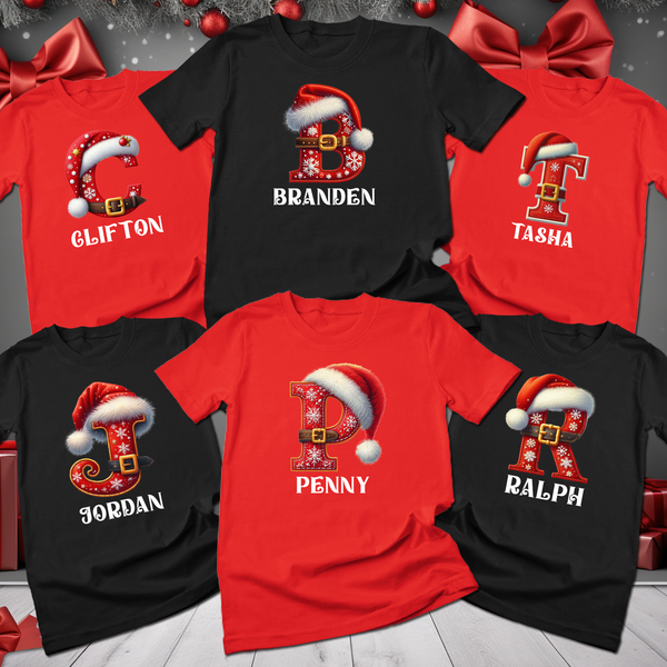 Santa Hat Family Matching Christmas Shirts (Personalized Options Available)