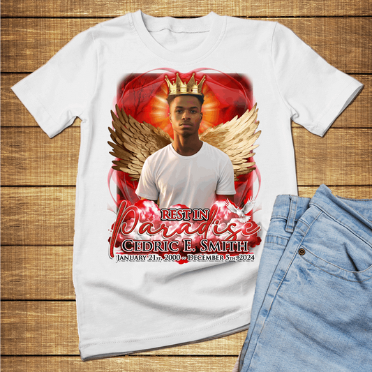Custom Rest in Paradise Angel in Red Memorial T-Shirts and hoodies, funeral t shirts, memorial day t shirt, RIP Shirts, Memorial Gift - Wilson Design Group