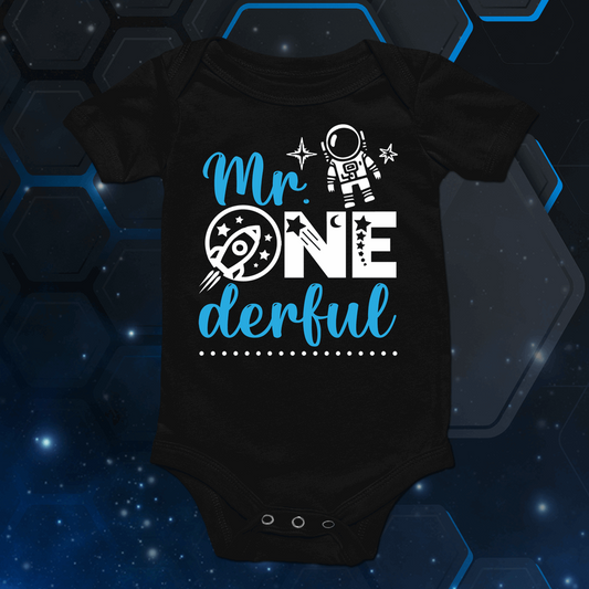 Mr. ONE DERFUL 1st Birthday shirt boy, Space Theme 1st Birthday Onesie - Wilson Design Group