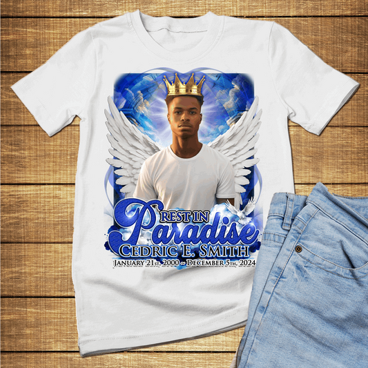 Custom Rest in Paradise Angel in Blue Memorial T-Shirts and hoodies, funeral t shirts, memorial day t shirt, RIP Shirts, Memorial Gift - Wilson Design Group