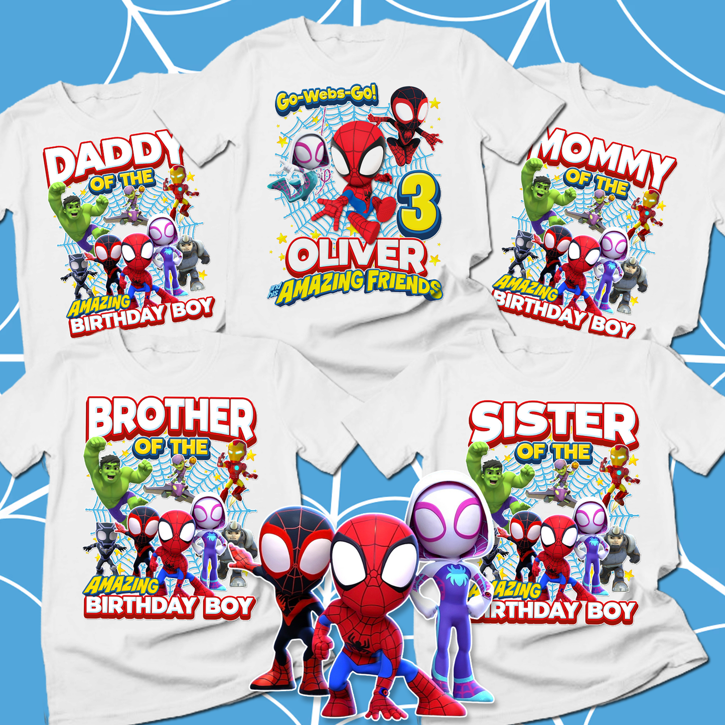 Spidey and His Amazing Friends Birthday Shirts | Custom Family Matching Spidey Birthday Tees | Personalized Spider-Man Family Shirts | Mommy, Daddy, Brother, Sister Birthday Crew Outfits