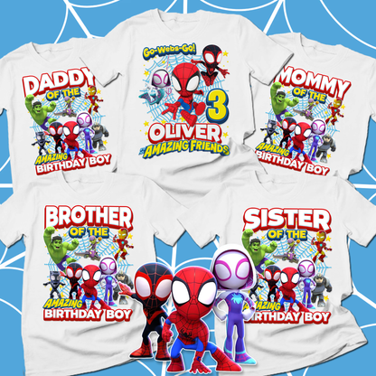 Spidey and His Amazing Friends Birthday Shirts | Custom Family Matching Spidey Birthday Tees | Personalized Spider-Man Family Shirts | Mommy, Daddy, Brother, Sister Birthday Crew Outfits