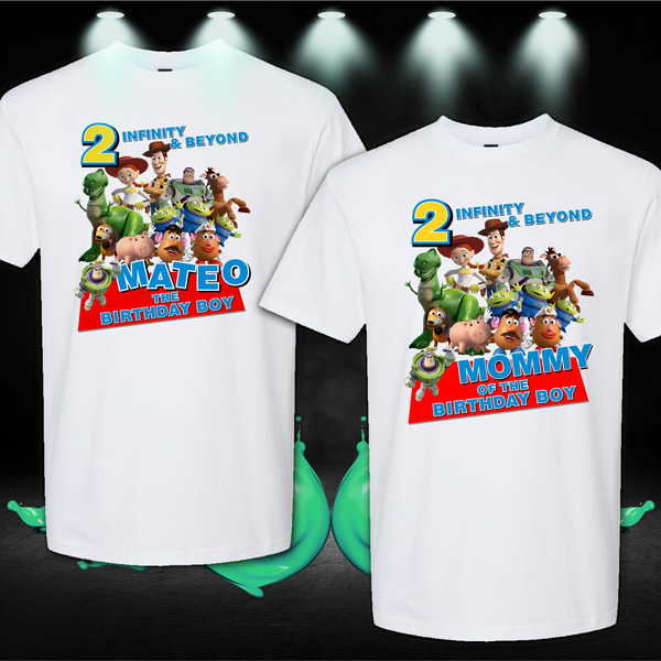 2 Infinity and Beyond Toy Story Birthday Boy, Woody and Buzz lightyear Family Matching Shirts