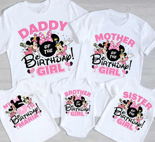 Custom Minnie Mouse Birthday Shirt, Family Matching Birthday Crew Tees, Personalized Birthday Girl Shirt, Disney Family Vacation Shirts, Pink Gold Minnie Birthday