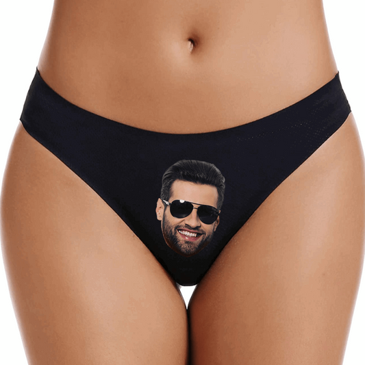 Add a Face Thongs (Black) Add Name or Phrase on the Back, valentine's day gift for her, valentines gifts for men - Wilson Design Group