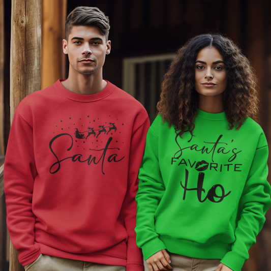 Santa's favorite Ho Couples Sweatshirt, Christmas Shirt, Couples Shirts, Christmas Matching Couple - Wilson Design Group