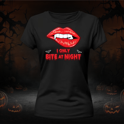 I only Bite at Night shirt, Halloween shirts women, sexy funny Vampire shirt