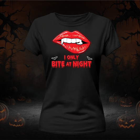 I only Bite at Night shirt, Halloween shirts women, sexy funny Vampire shirt