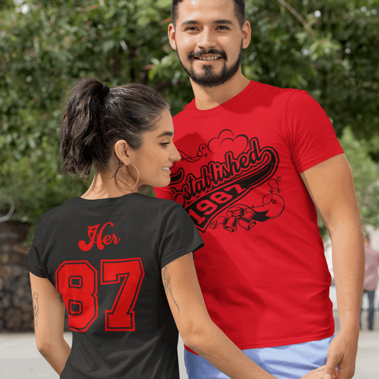 Anniversary Established Matching Couple tshirt, couples tee shirts, matching tees for couples - Wilson Design Group
