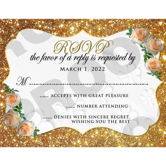 Custom Glitter Wedding Invitation RSVP card set with Flowers - Wilson Design Group