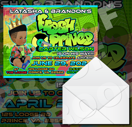 Fresh Prince Baby Shower Glossy Invitations with envelopes ( 5 in. x 7 in.) - Wilson Design Group