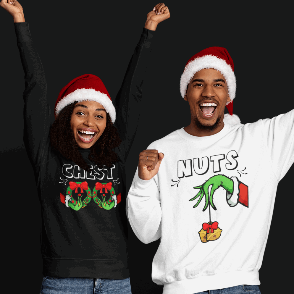 Chest Nuts Couples Matching T Shirts, Funny Christmas Matching Shirts, Holiday Sweatshirt, Cute Christmas Shirt, Couple Sweater, Family Tee - Wilson Design Group
