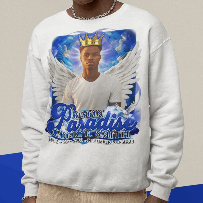 Custom Rest in Paradise Angel in Blue Memorial T-Shirts and hoodies, funeral t shirts, memorial day t shirt, RIP Shirts, Memorial Gift - Wilson Design Group