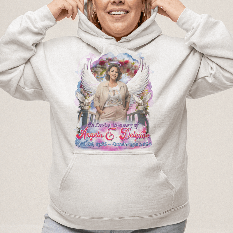 Custom In loving memory of Purple and Pink cloud Memorial T-Shirts and hoodies, funeral t shirts, memorial day t shirt, RIP, Memorial Gift - Wilson Design Group