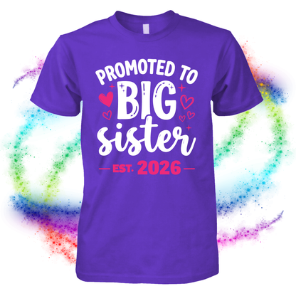 Promoted to Big Sister Shirt Est 2026 2027 | New Big Sister T-Shirt | Pregnancy Announcement Gift for Girls