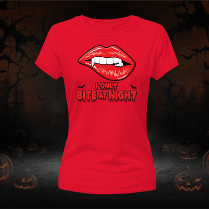 I only Bite at Night shirt, Halloween shirts women, sexy funny Vampire shirt